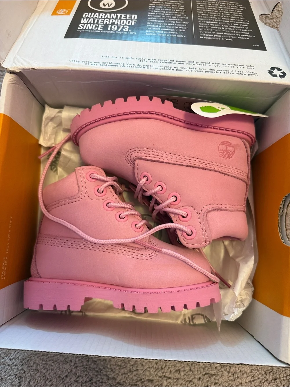 Timberland Kids Pink Lace-Up Waterproof Boots light pink size 4 baby. Used.